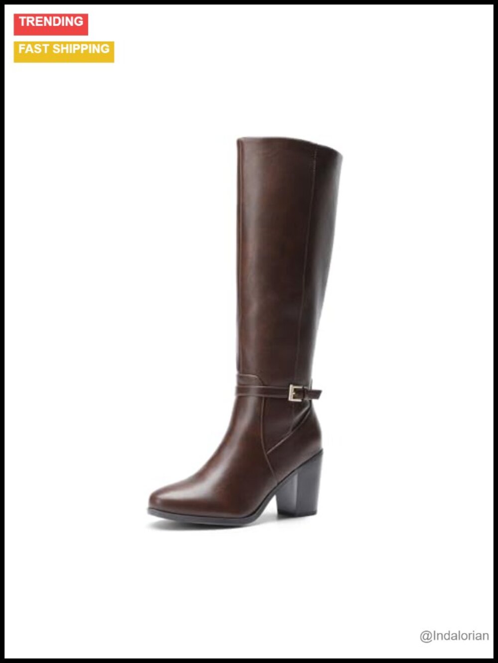 Women's Comfortable Chunky Knee-High Boots Faux Leather Almond Toe Side Zip
